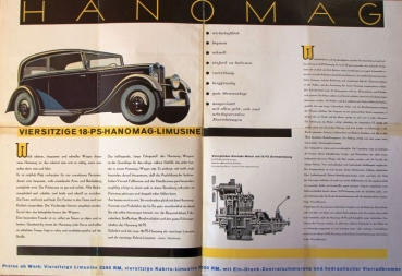 Hanomag 18 PS Modelprogram 1932 "Der wirtschaftliche Viersitzer" Carbrochure (8160)